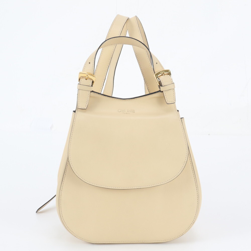 Celine Leather Backpack, Rucksack, Shoulder Bag, Beige, Gold Hardware, Women's